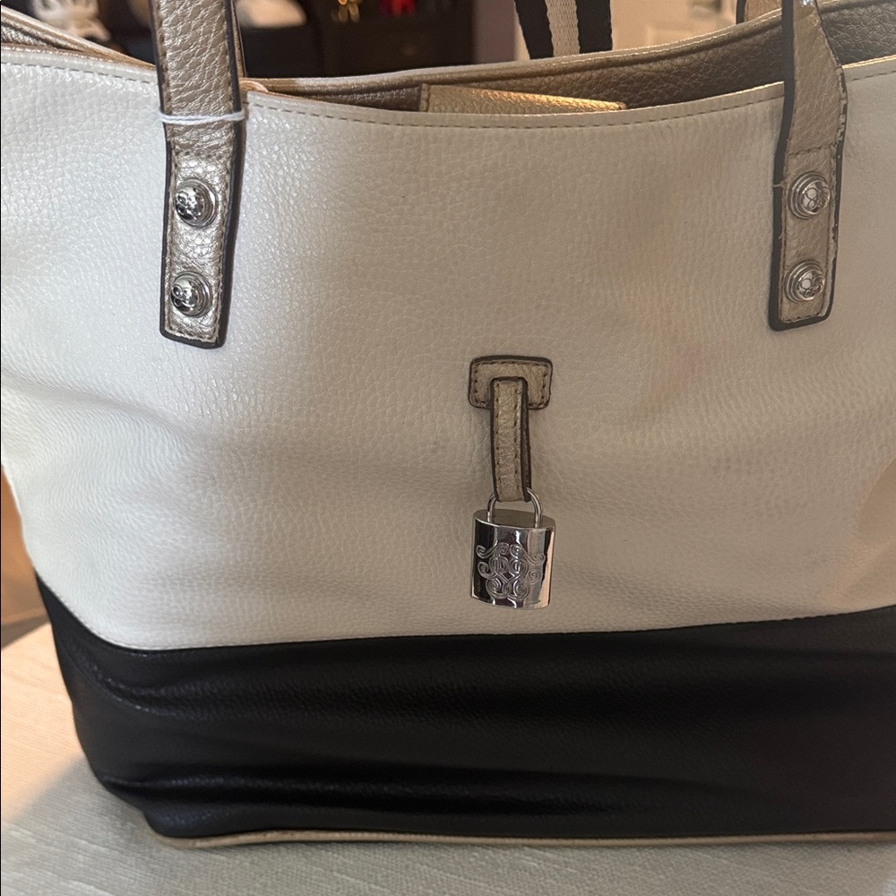 Jessica Simpson Black and Cream Pebbled Leather Tote